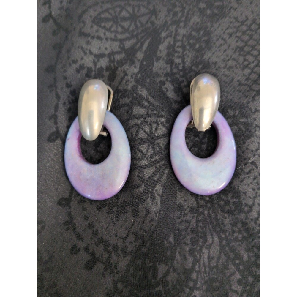 Vintage MCM Pale Purple Door Knocker Pierced Earrings Interchangable Holder